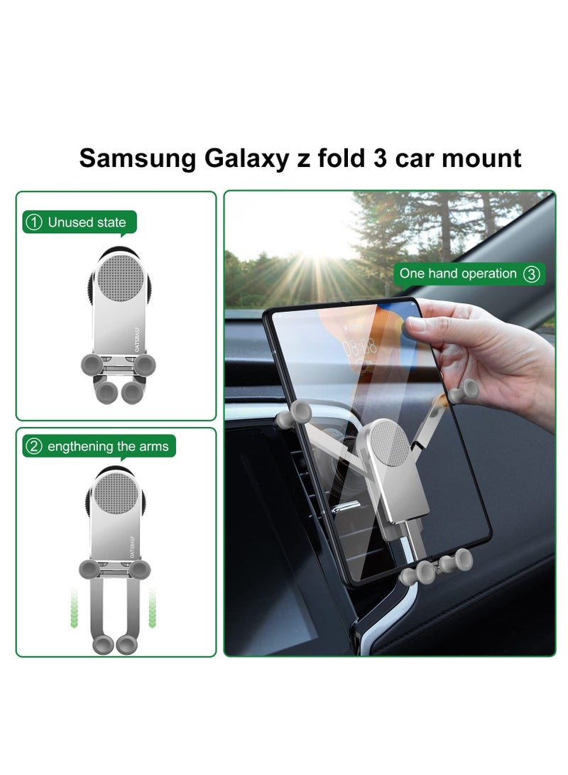 Car Phone Holder, Aluminum Z Fold 3 Car Mount Vent Holder, Universal Gravity Cell Phone Holder for Samsung Galaxy Z Fold 3 / Z Fold 2 / S21 / S20 Mobile Devices Under 8 inch (Silver) - Image 3